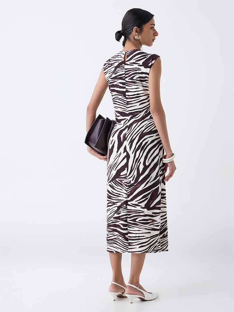 Westside Wardrobe Women's Dark Brown Animal Printed Sheath Dress for Work Wear Back View