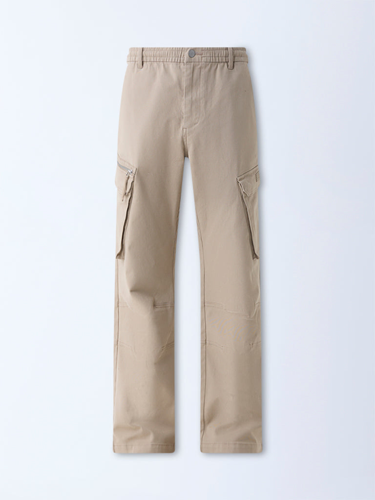 Nuon Beige Relaxed-Fit Mid-Rise Cotton-Blend Cargo Pants