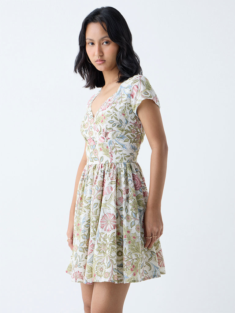 Bombay Paisley Multicolour Floral Cotton A-Line Dress