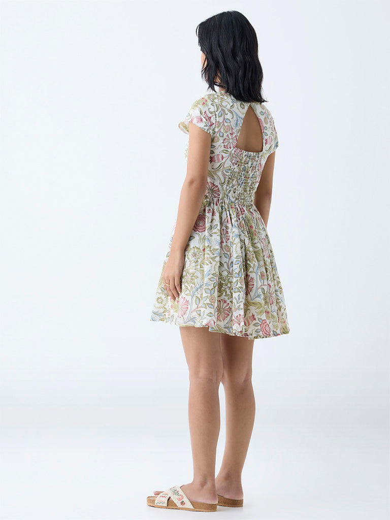 Bombay Paisley Multicolour Floral Cotton A-Line Dress