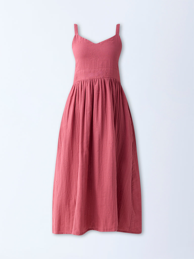 Westside Bombay Paisley Women's Dusty Pink Embroidered Cotton A-Line Dress for Everyday Flatlay