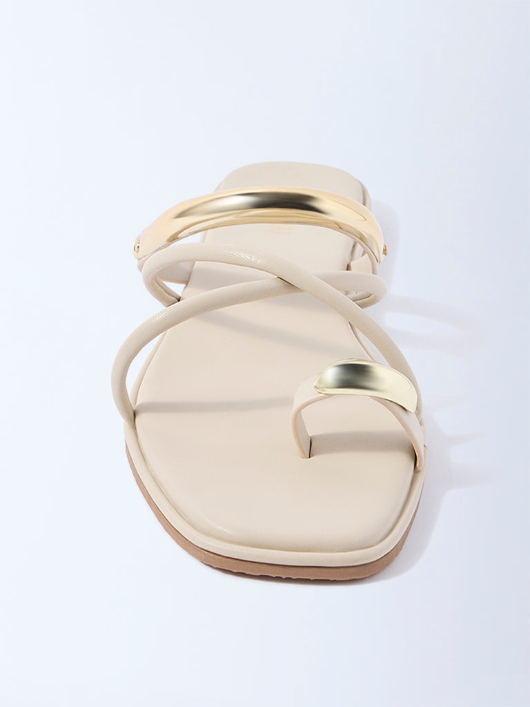 LUNA BLU Ivory Metallic Toe-Ring Sandals