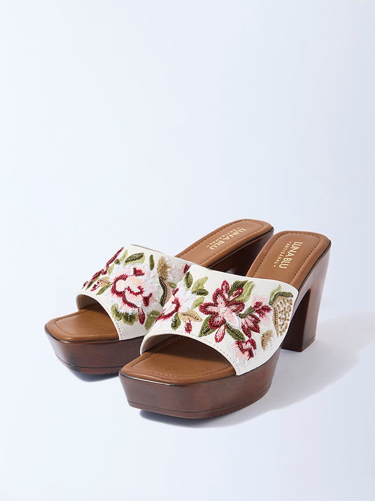 LUNA BLU Red Floral Embroidered Platform Heel Sandals