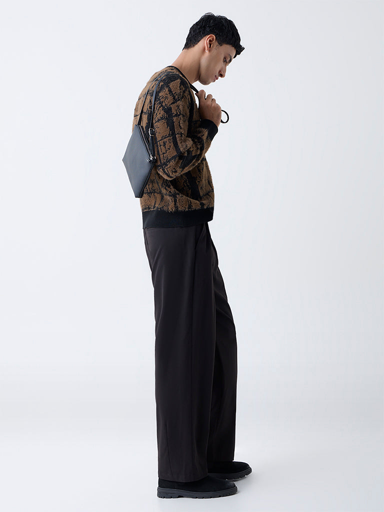 Nuon Black Solid Loose-Fit Mid-Rise Cotton Chinos