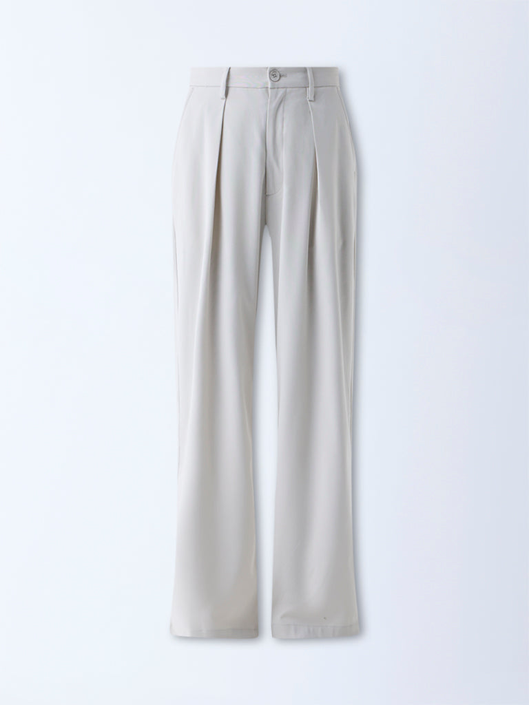 Nuon Off-White Solid Loose-Fit Mid-Rise Cotton Chinos