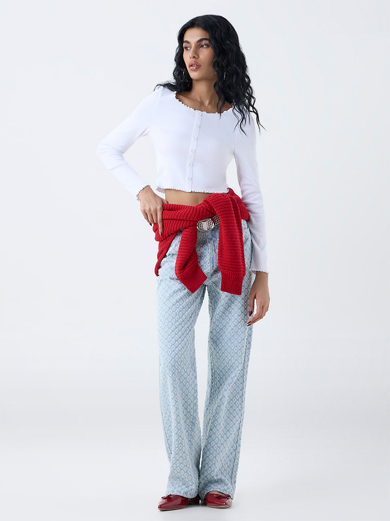 Nuon Light Blue Frayed Detailed High-Rise Jeans