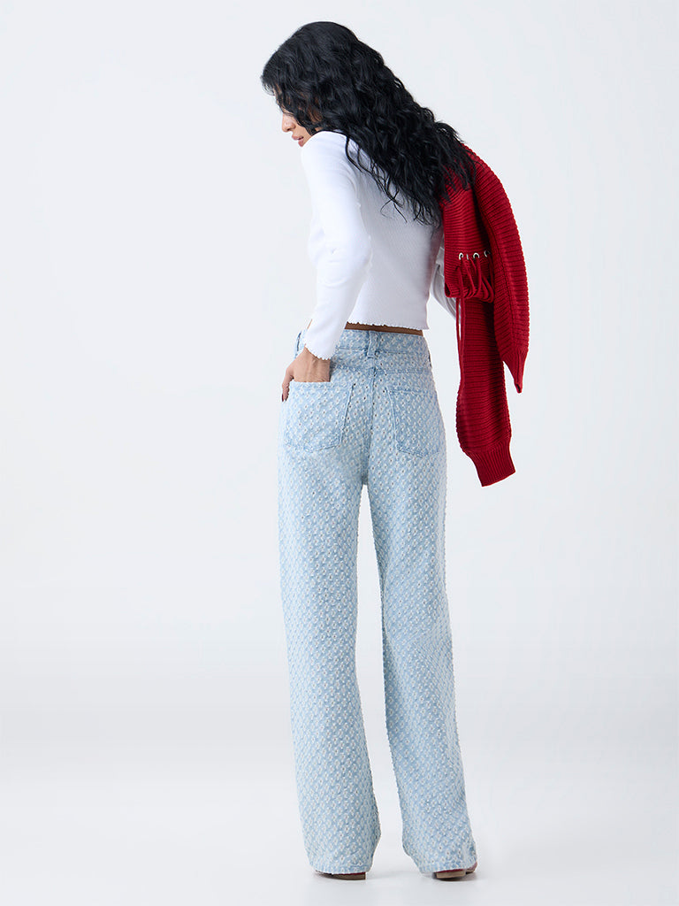 Nuon Light Blue Frayed Detailed High-Rise Jeans