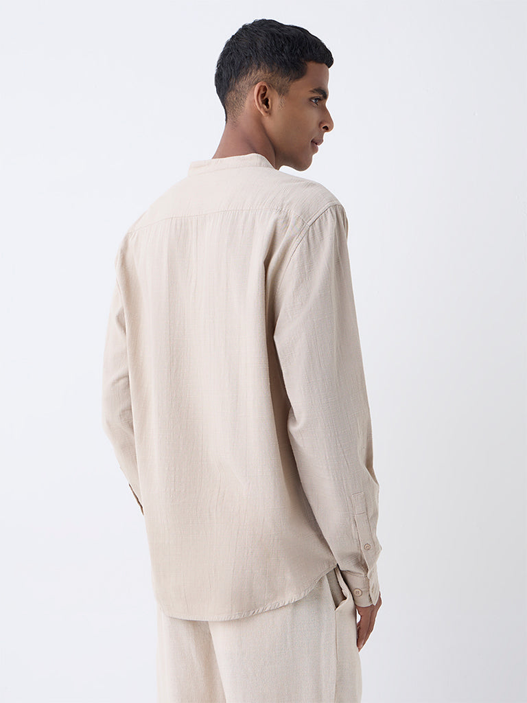 ETA Beige Self-Patterned Relaxed-Fit Cotton-Blend Shirt