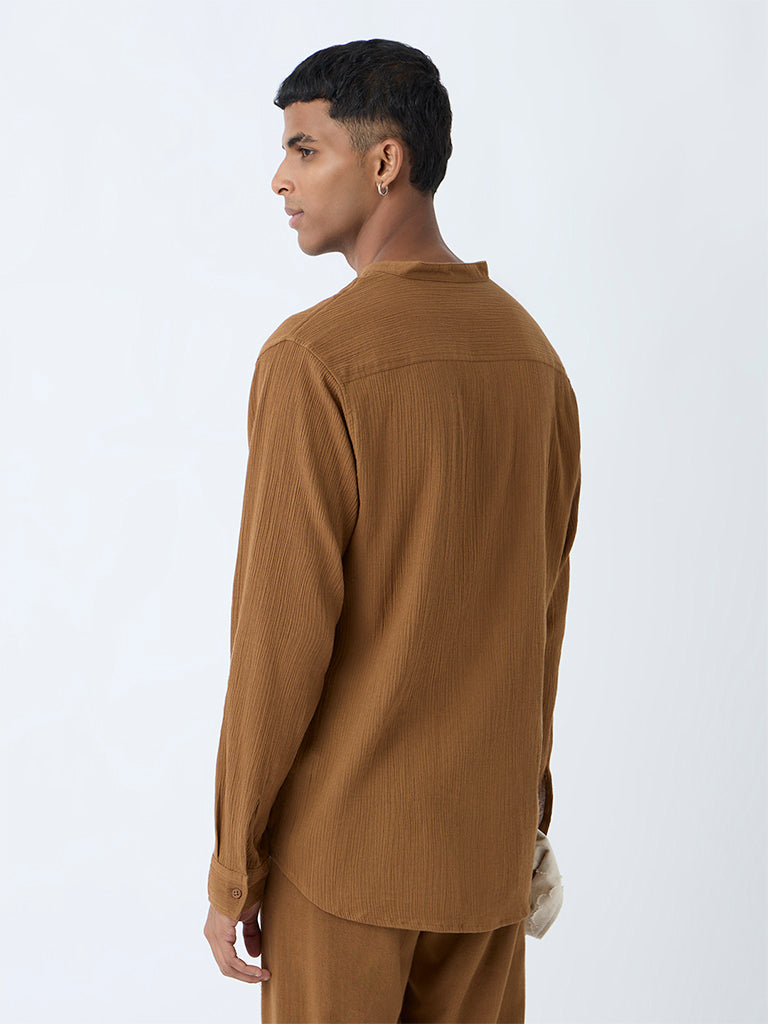 ETA Brown Crinkle-Textured Relaxed-Fit Cotton Shirt