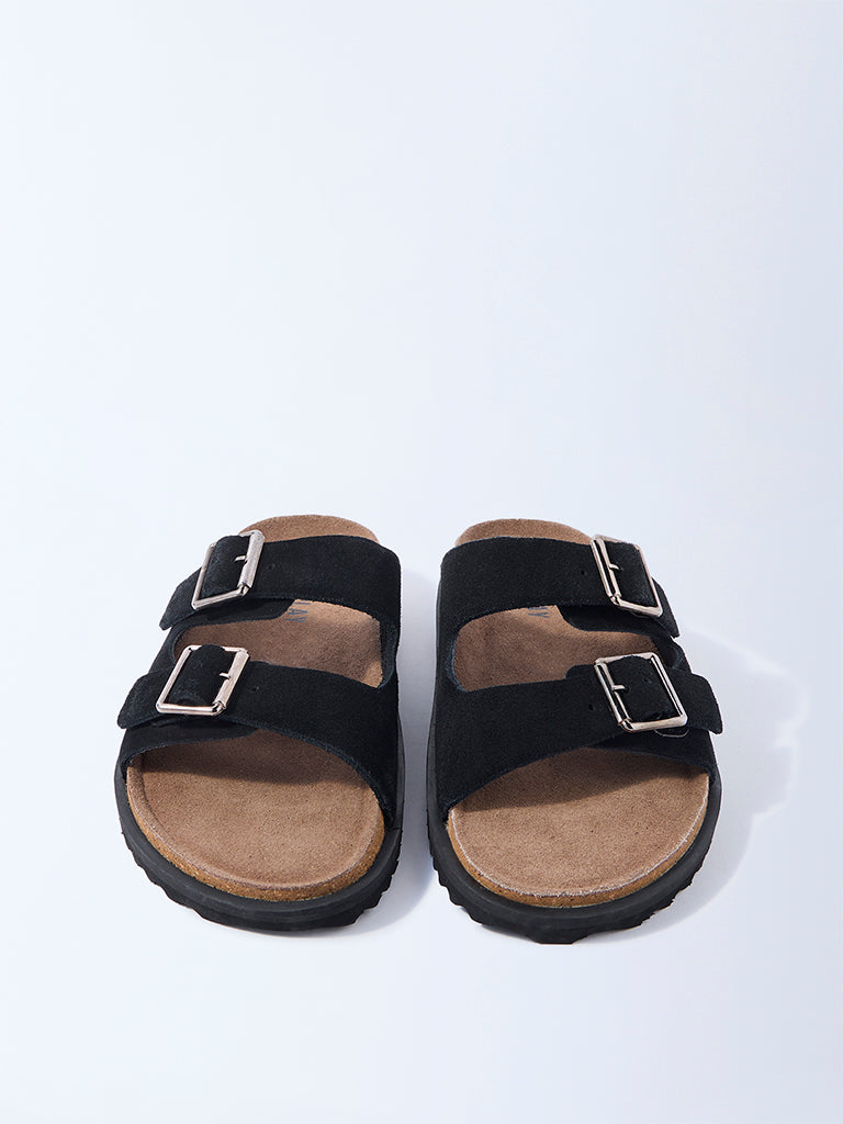 SOLEPLAY Black Dual-Strap Slip-On Leather Sandals