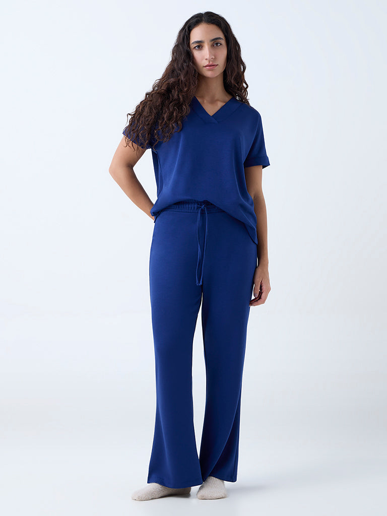 Blue Ruffled High-Waisted Pants