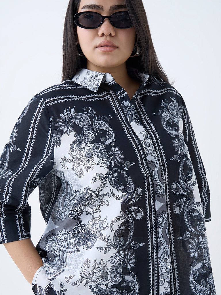 Gia Black Paisley Printed Cotton Shirt