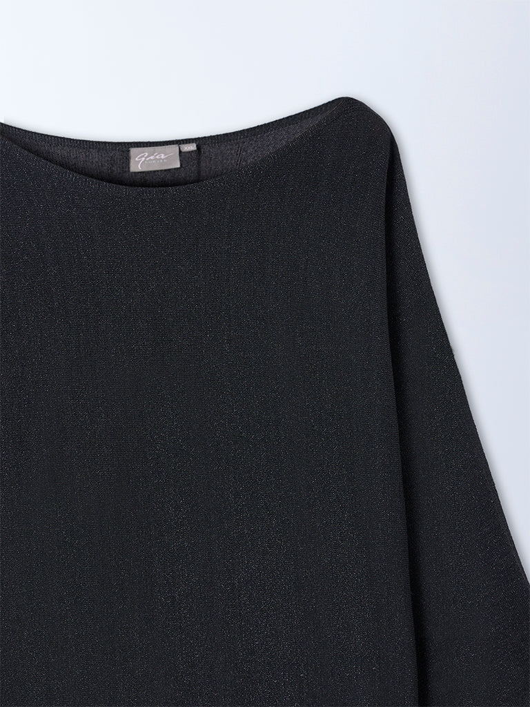 Gia Black Pearl-Detail Shimmer Top