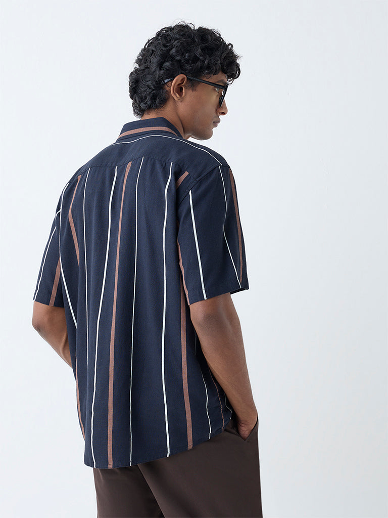 Ascot Navy Striped Relaxed-Fit Shirt
