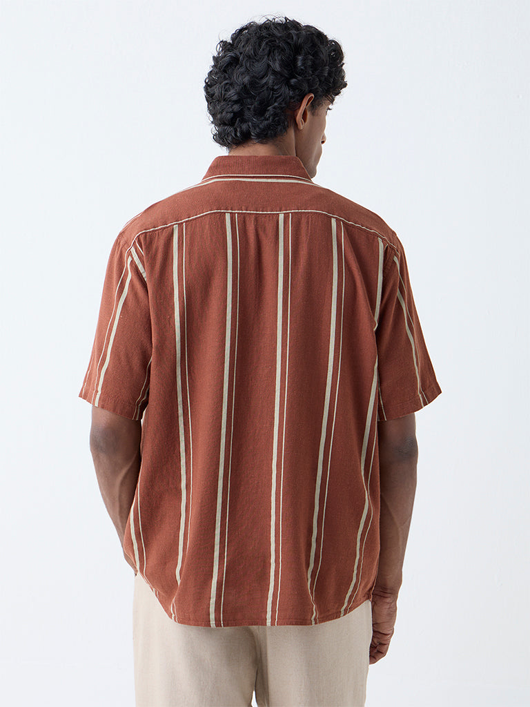 Westside Ascot Men's Rust Stripe Relaxed-Fit Shirt for Casual Wear Back View