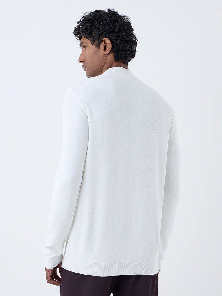 WES Formals White Solid Slim-Fit Sweater