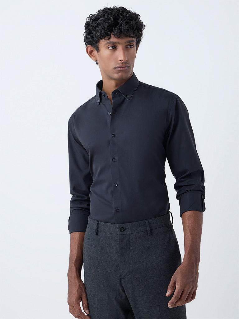 WES Formals Black Slim-Fit Cotton Shirt