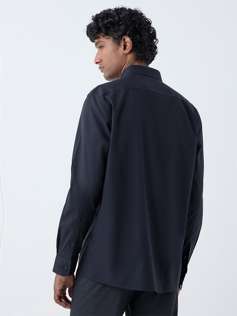 WES Formals Black Slim-Fit Cotton Shirt