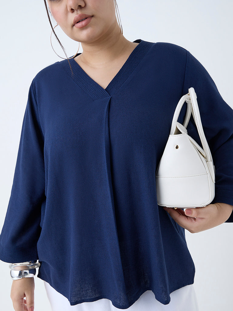 Gia Navy Solid Blouse