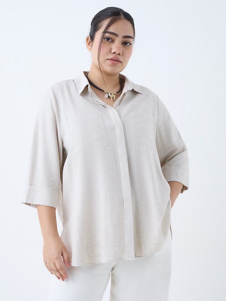 Westside Gia Women's Beige Shirt for Casual Wear Front View