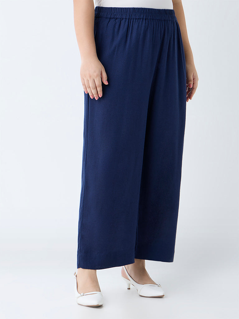 Gia Navy Solid High-Rise Pants