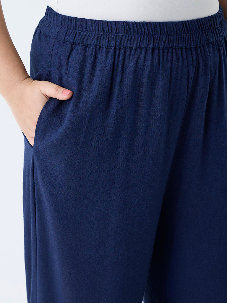 Gia Navy Solid High-Rise Pants