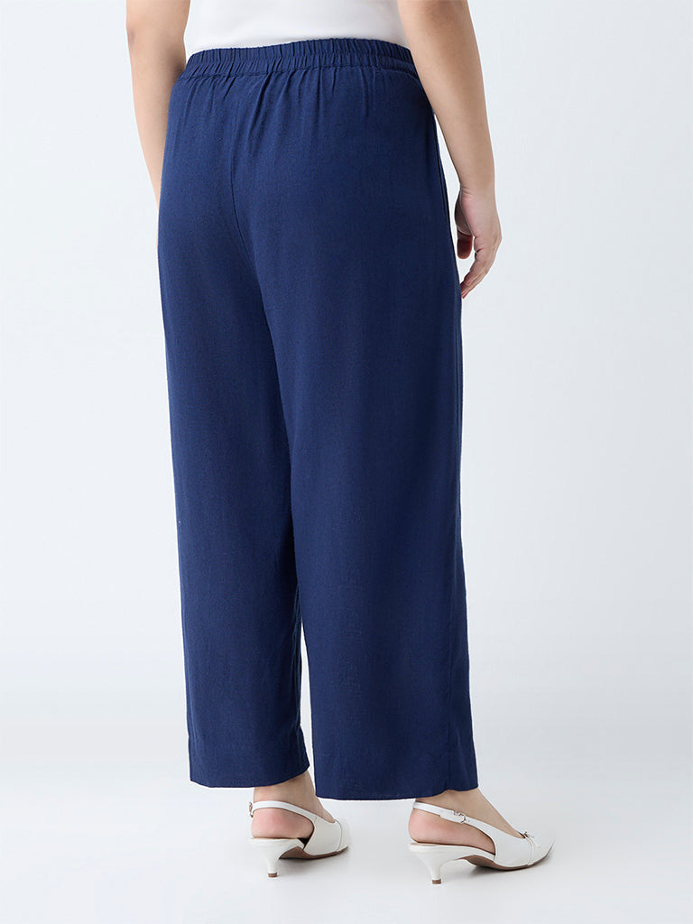 Gia Navy Solid High-Rise Pants