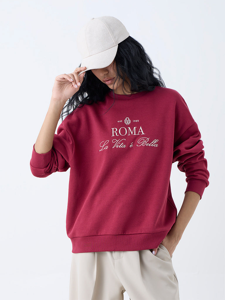 Buy Nuon Red Text Design Cotton-Blend Sweatshirt from Westside