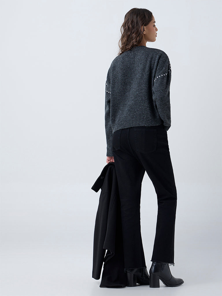 LOV Grey Stud-Detailed Sweater