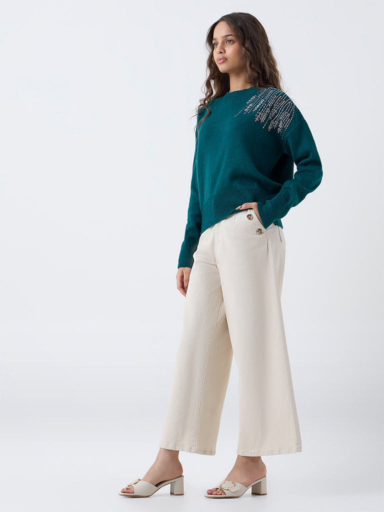 LOV Green Stud-Detailed Sweater