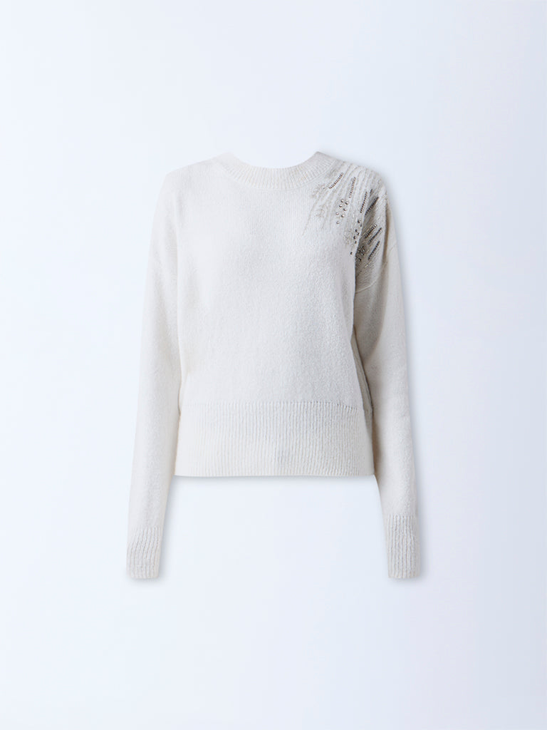 LOV Off-White Embellished Sweater