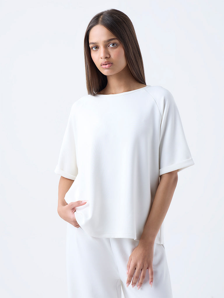 LOV Off-White Solid T-Shirt