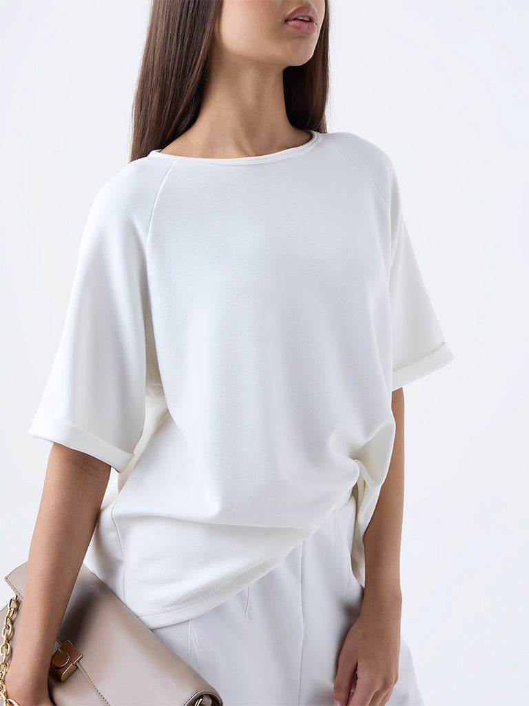 LOV Off-White Solid T-Shirt
