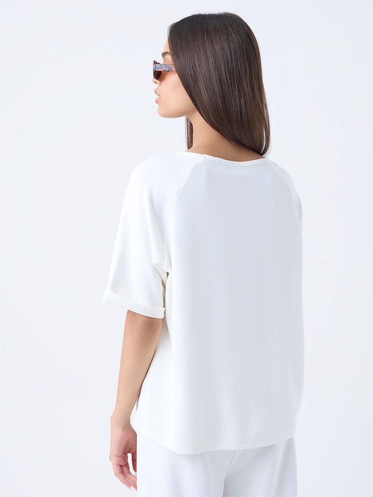 LOV Off-White Solid T-Shirt