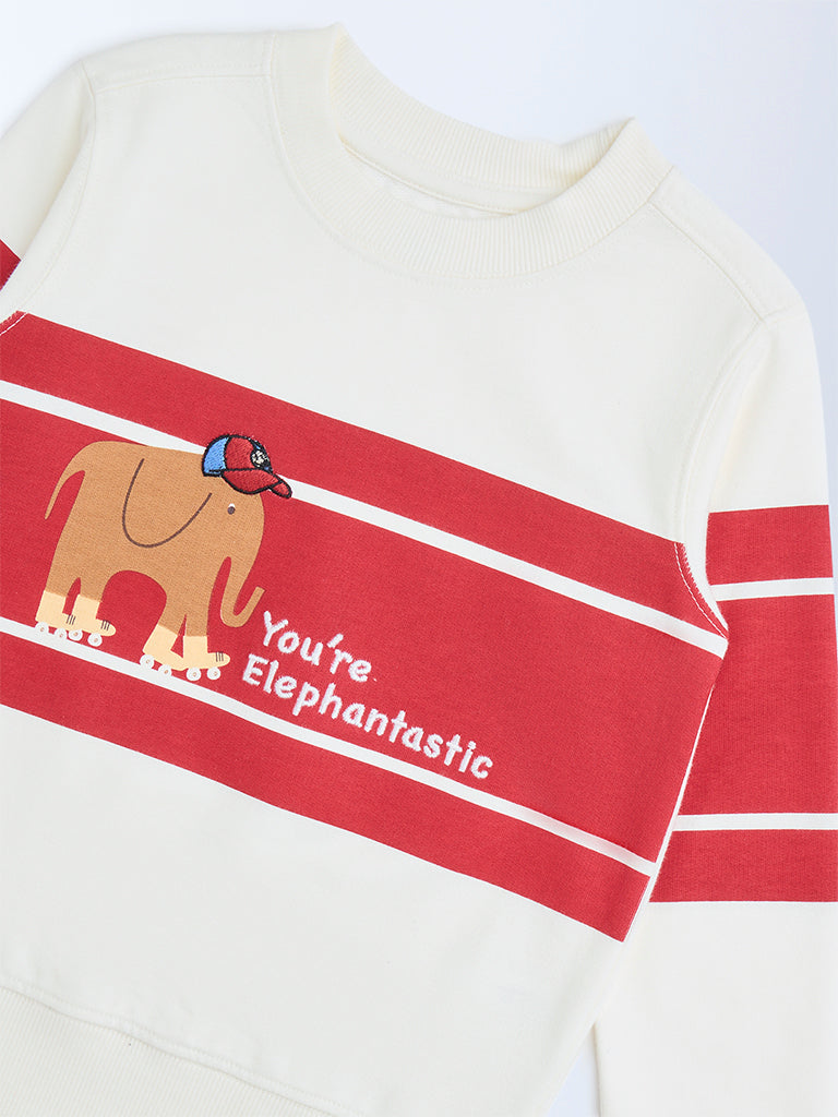 HOP Kids Boys Off-White Striped Cotton-Blend Sweatshirt