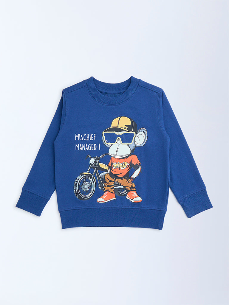Buy HOP Kids Navy Animal Pattern Cotton-Blend Sweatshirt from Westside