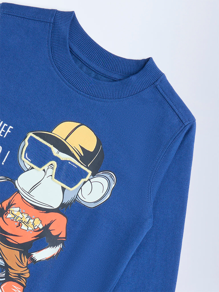 HOP Kids Boys Navy Animal Pattern Cotton-Blend Sweatshirt