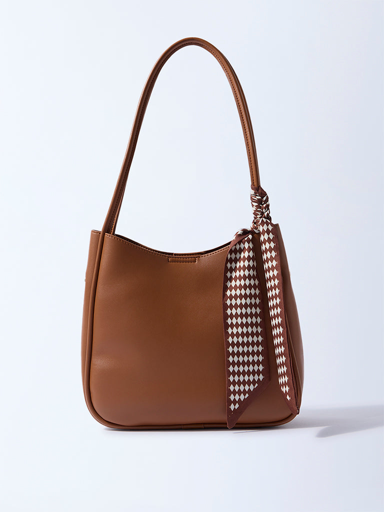 Buy Westside Brown Solid Bucket Shoulder Bag with Scarf and Pouch