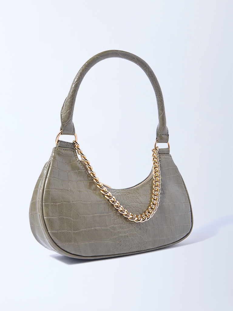Shoulder Bag Textured Chain Handle Bag RSVP By Nykaa Fashion White