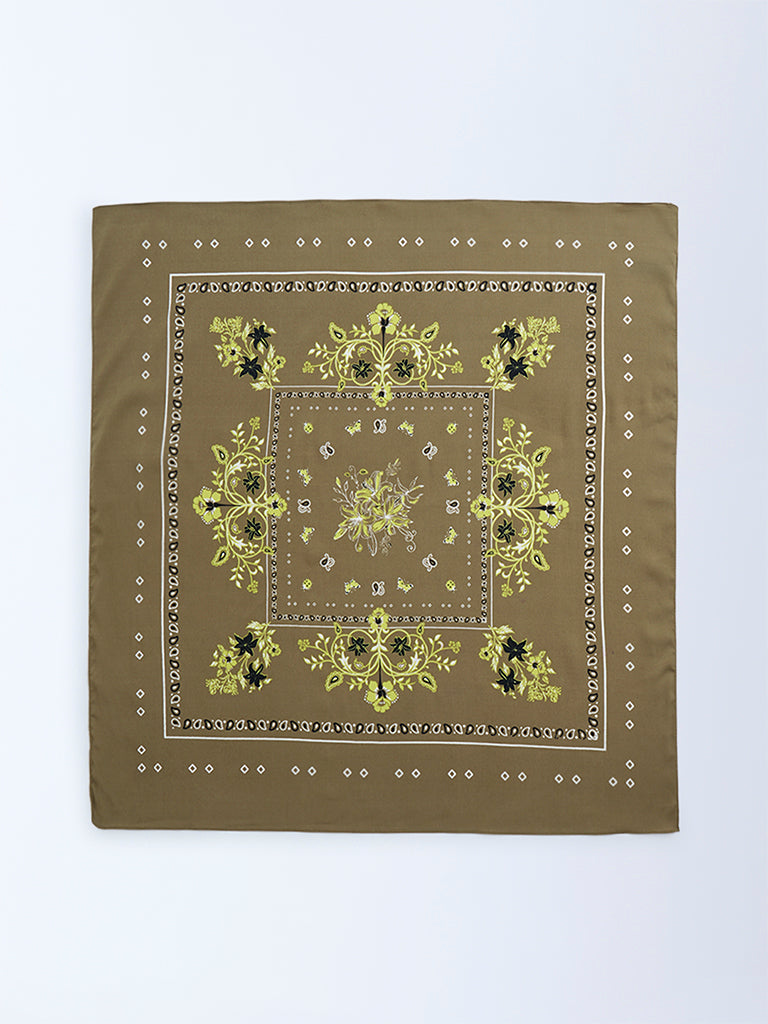 Westside Accessories Olive Botanical Design Scarf