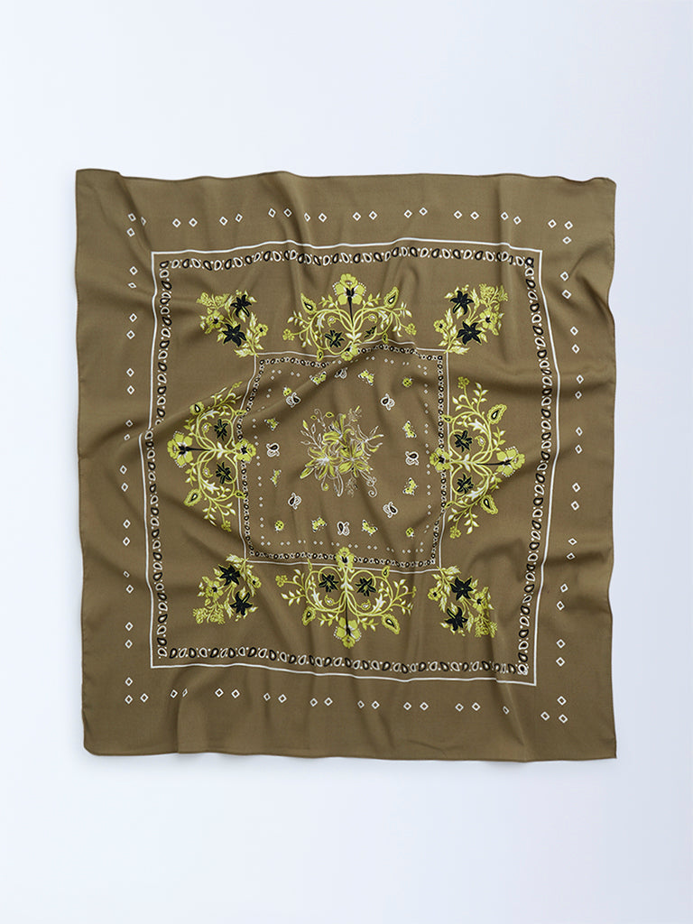 Westside Accessories Olive Botanical Design Scarf