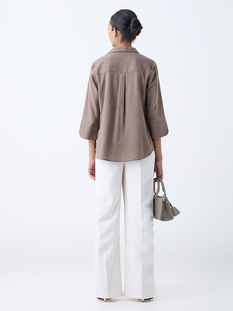 Wardrobe Taupe Solid Shirt