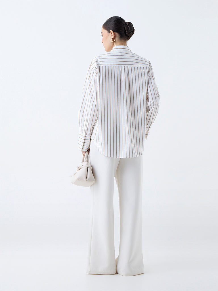 Westside Wardrobe Women's White Striped Shirt for Work Wear Back View