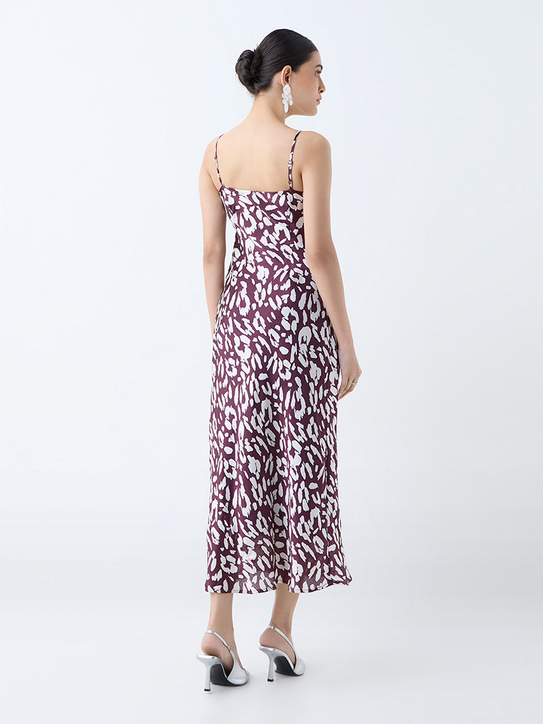 Wardrobe Burgundy Printed Cowl-Neck Slip Dress