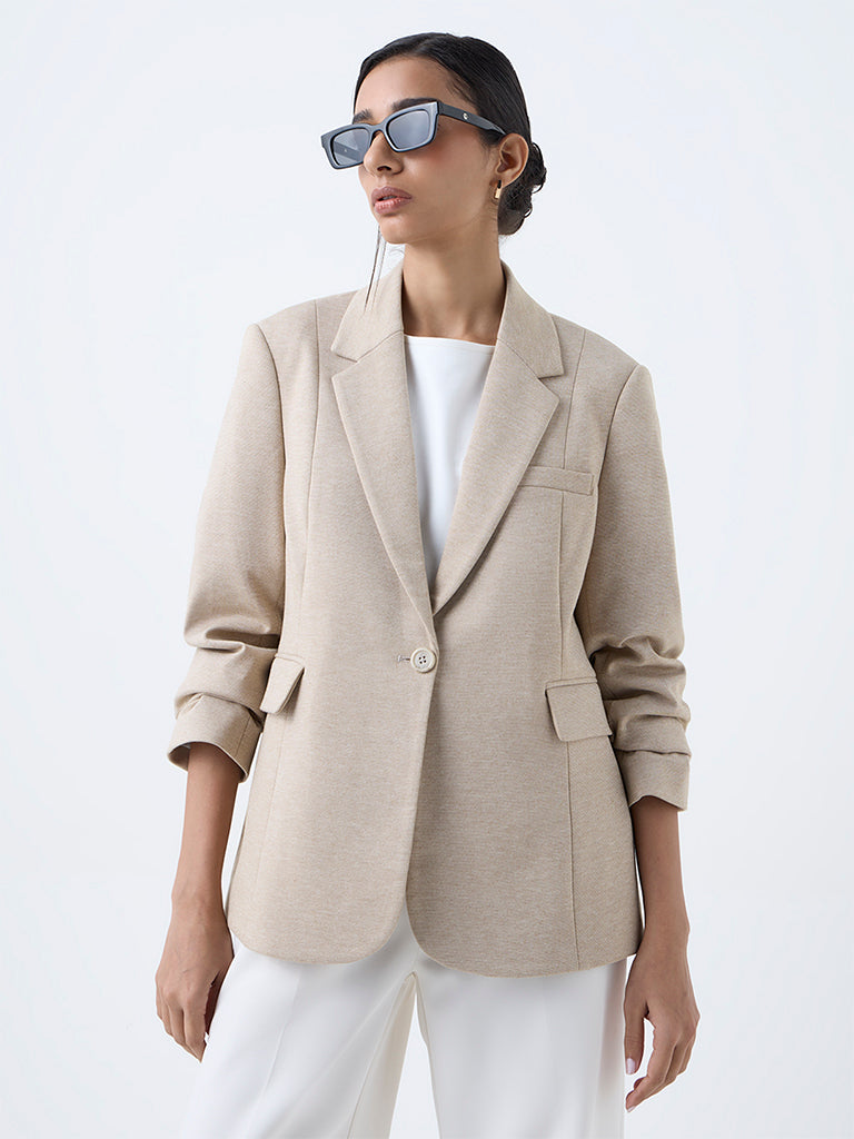 Wardrobe Beige Solid Blazer