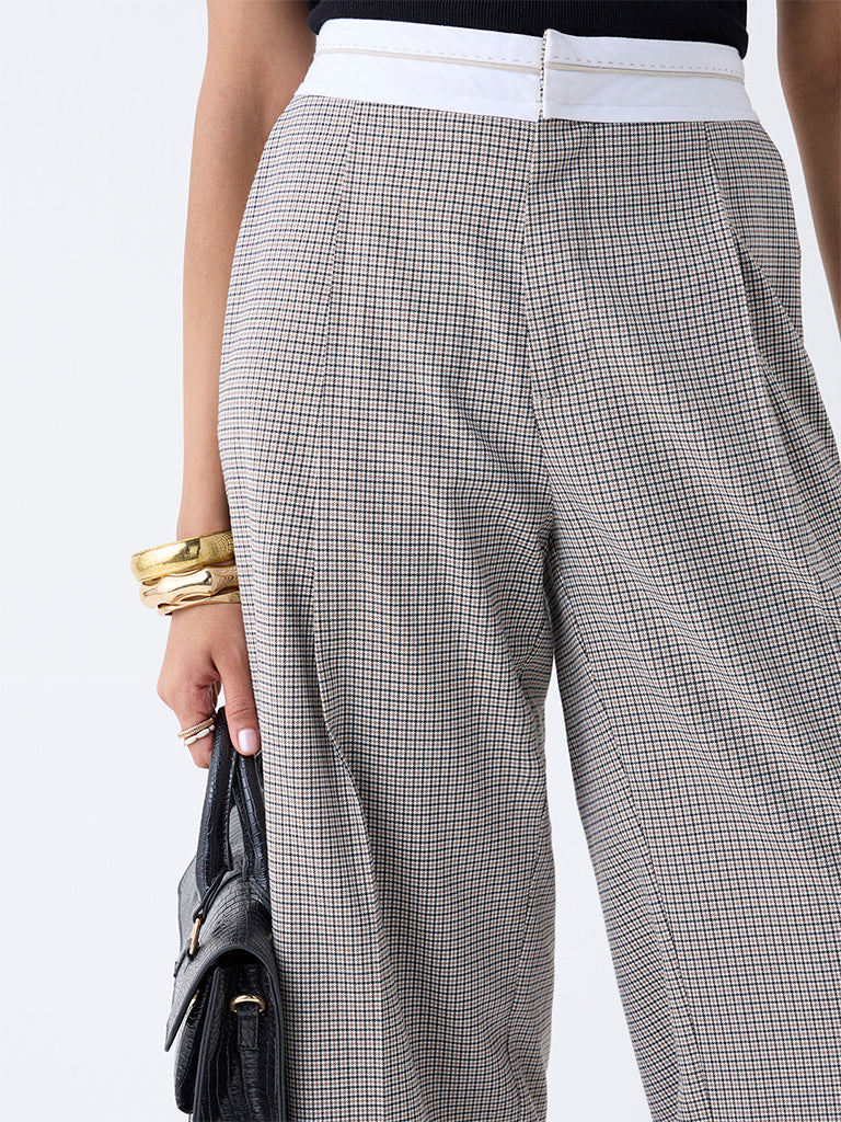 Wardrobe Black Plaid Printed High-Rise Trousers