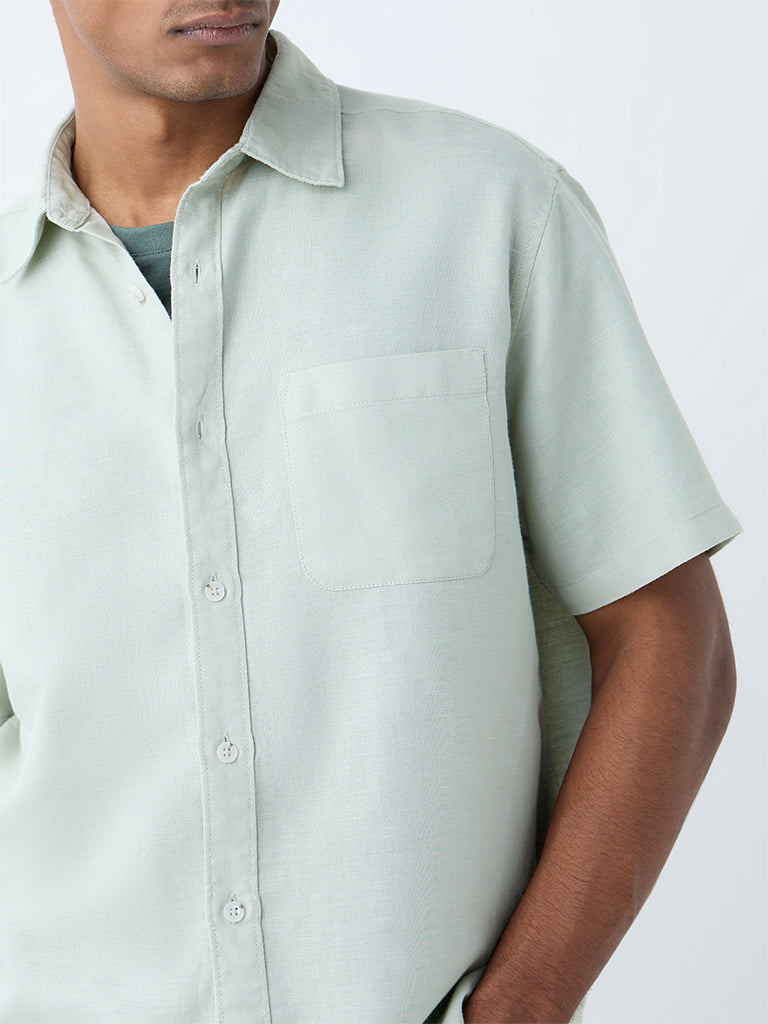 WES Casuals Mint Solid Relaxed-Fit Linen-Blend Shirt