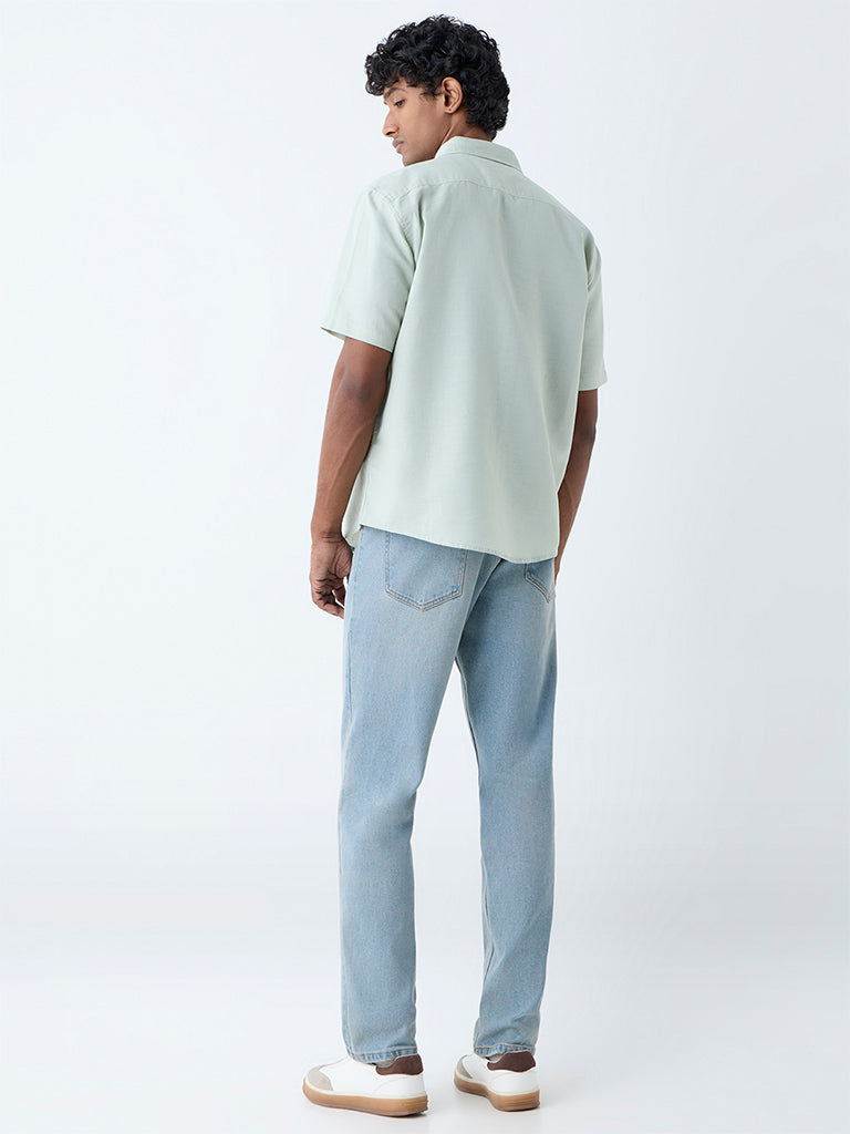 WES Casuals Mint Solid Relaxed-Fit Linen-Blend Shirt