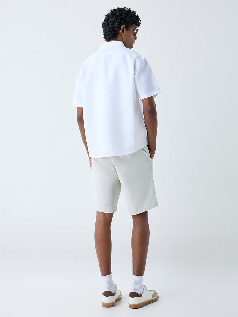 WES Casuals White Solid Relaxed-Fit Linen-Blend Shirt