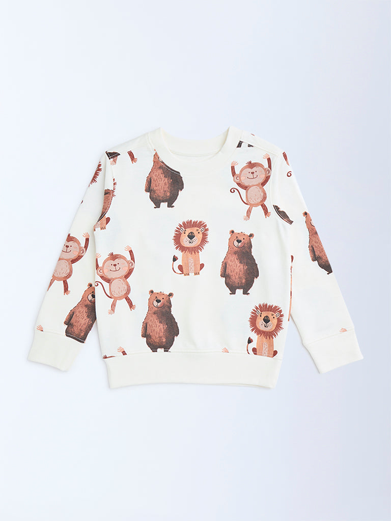 Buy HOP Kids Off-White Animal Printed Cotton-Blend Sweatshirt from